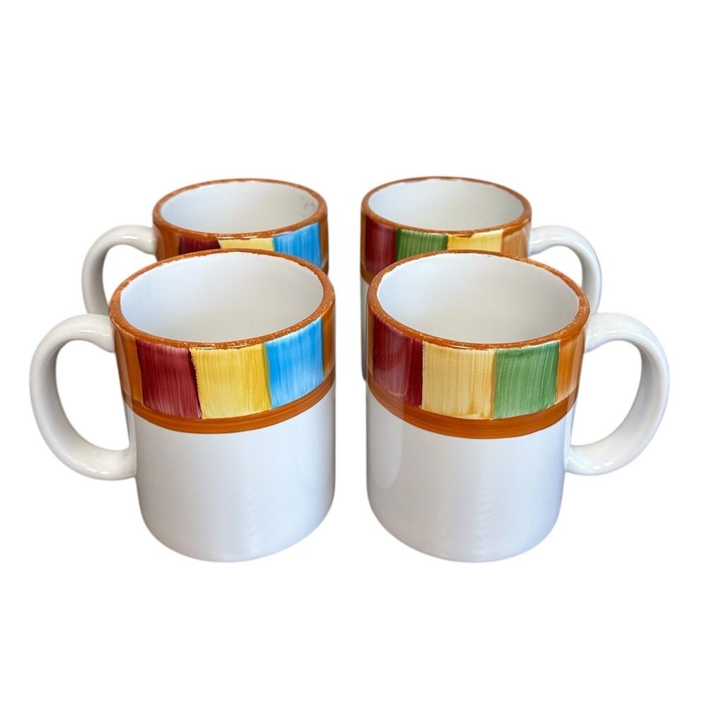 HF Coors Southwestern Serape Hand Panted Coffee Mugs Tucson Arizona Made In USA